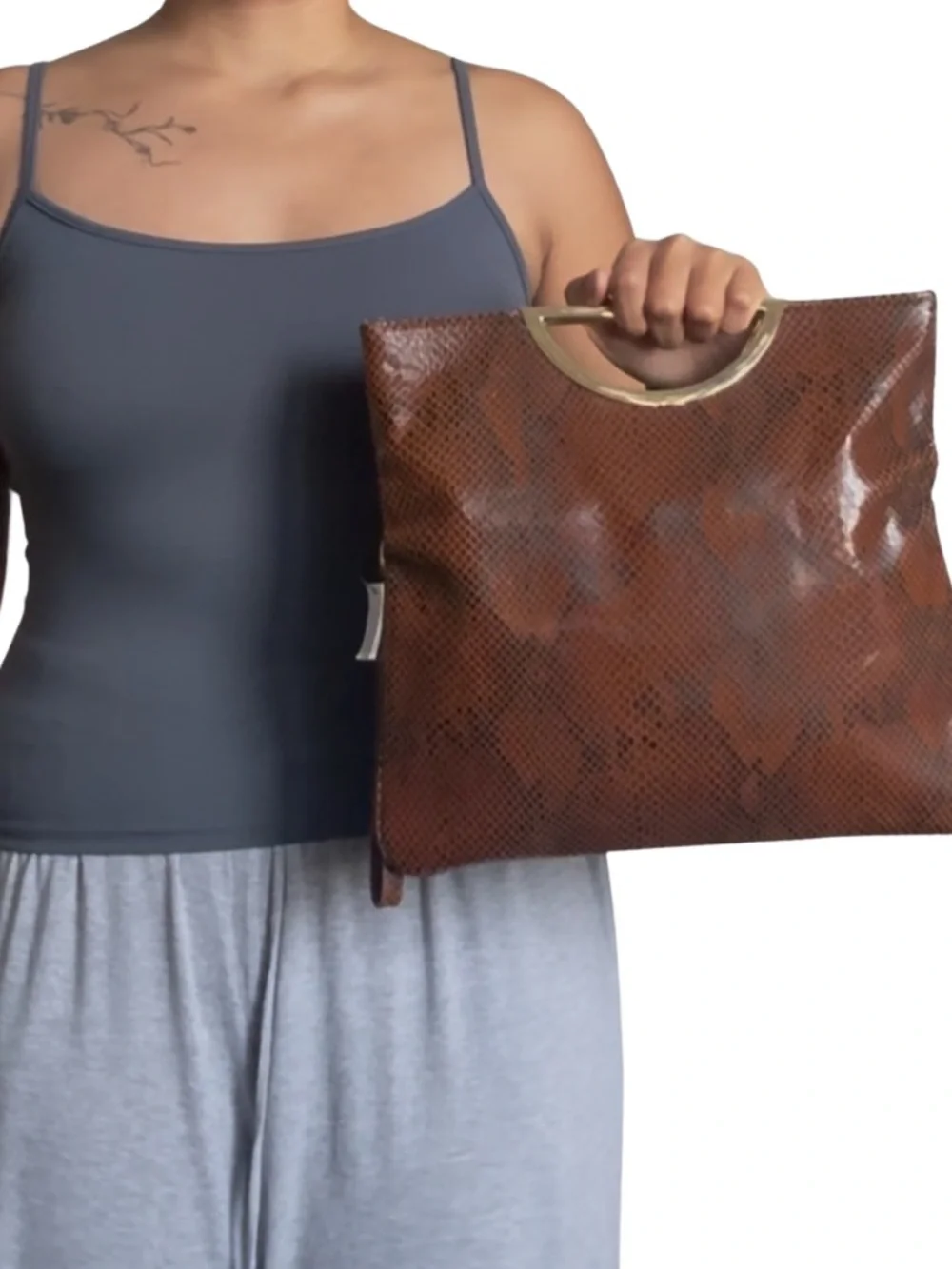 White House Black Market Brown Snake-Embossed Wristlet Clutch with Gold Accent - Picture 3 of 3